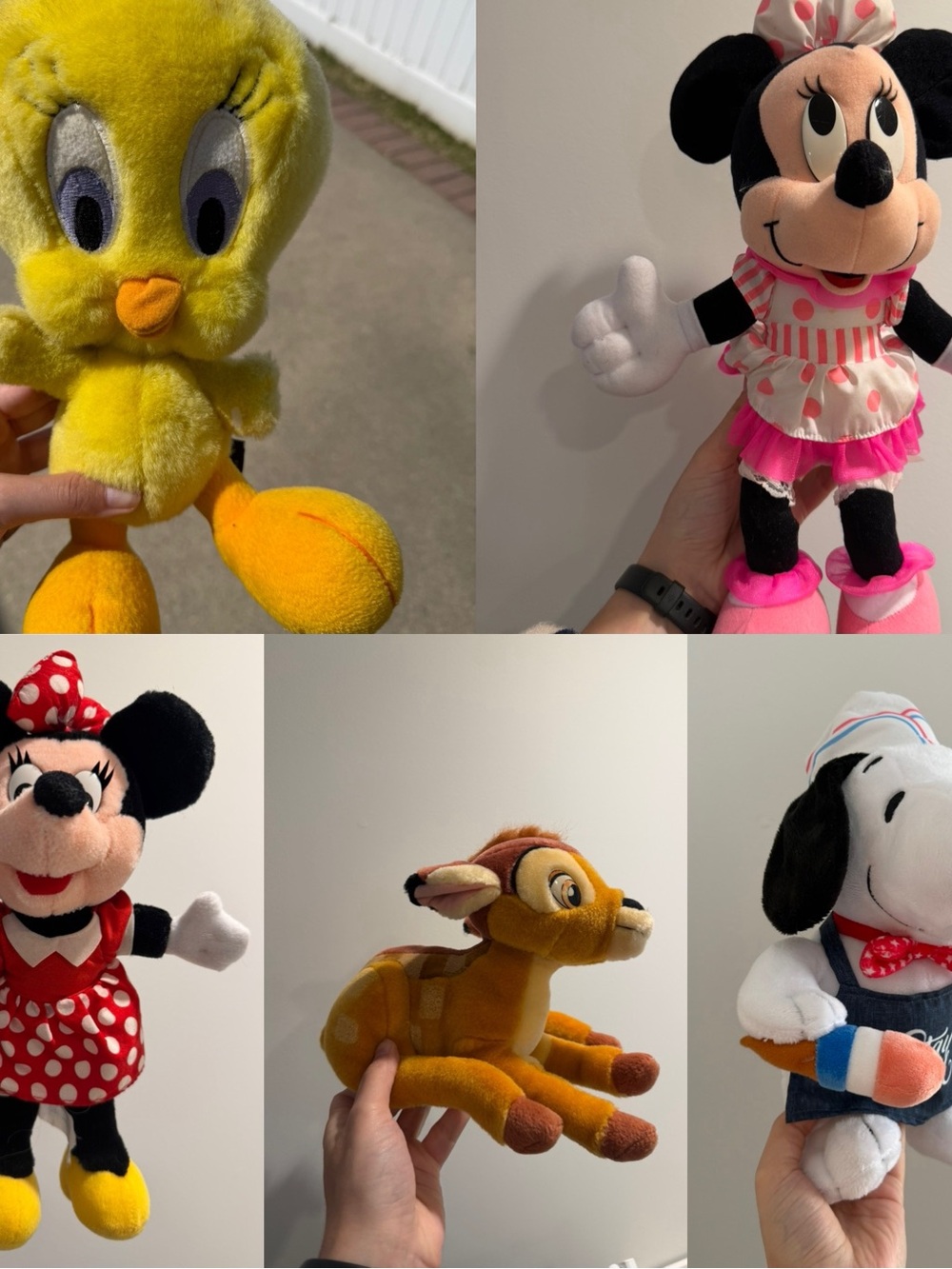 Bundle of 5 Stuffed Animals - Disney/Snoopy/Warner Brothers